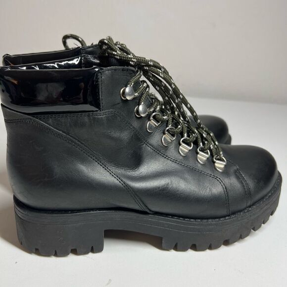 Urban Outfitters Leather Ankle Boots  Black Lace up Size 6 - Picture 1 of 11